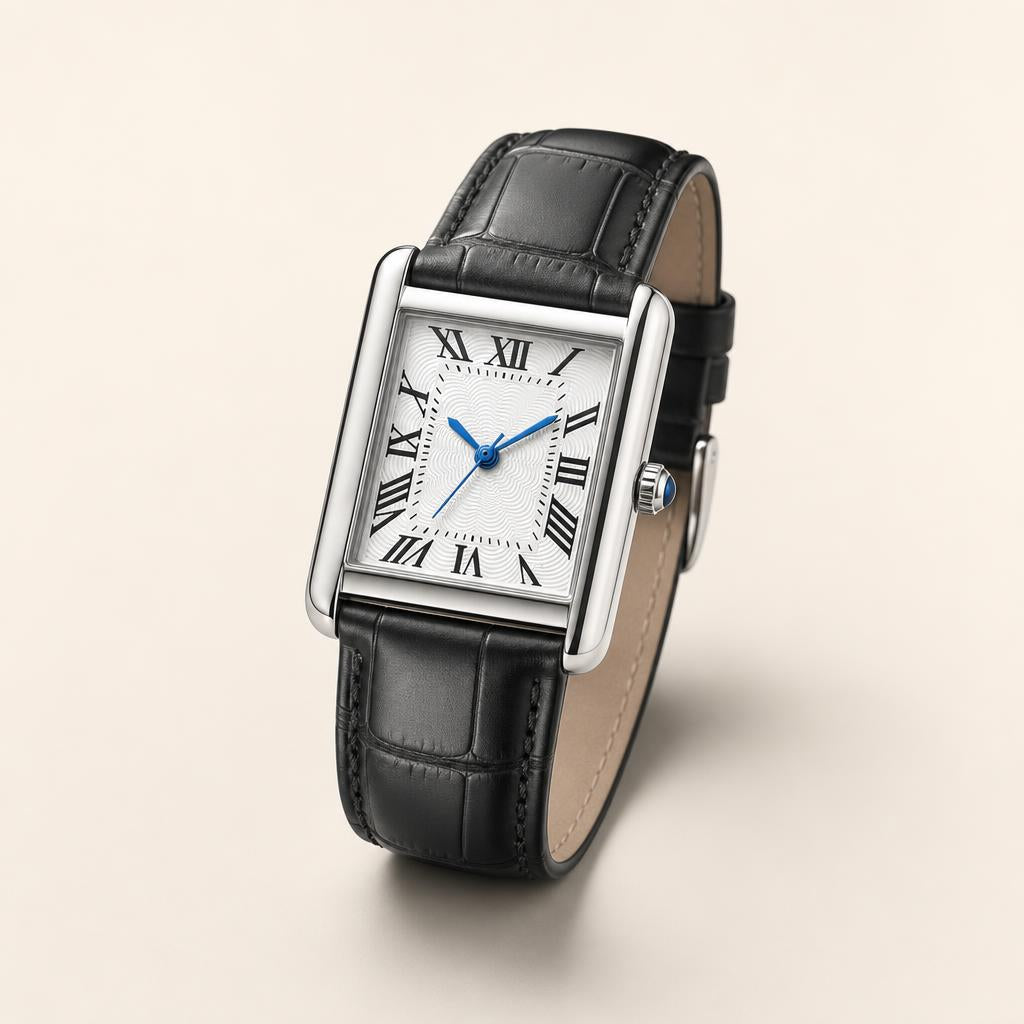 Reloj Trevisso Negro Plata, ángulo tres cuartos